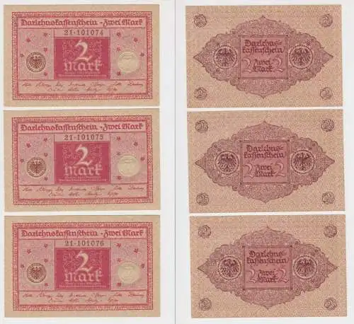 3 x 2 Mark Darlehnskassenschein 1.3.1920 mit fortlaufender Nummer UNC (141944)
