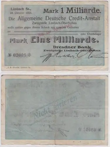 1 Milliarde Mark Banknote Allg.dt.Credit Bank Limbach 18.10.1923 (128431)