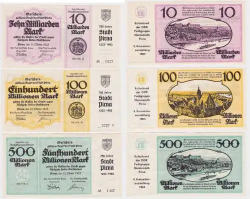 3 Banknoten Inflation Stadt Pirna 15.10.1923 9.Kreismünzausstellung 1983(138915)