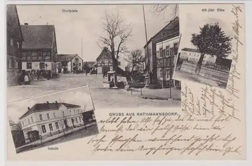 99501 Lithographie Ak Gruss aus Rathmannsdorf - Dorfplatz, Schule 1917