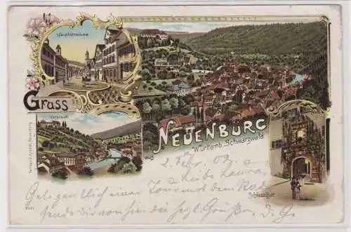 99989 Lithographie Ak Gruss aus Neuenburg - Hauptstr., Schlossthor usw. 1902