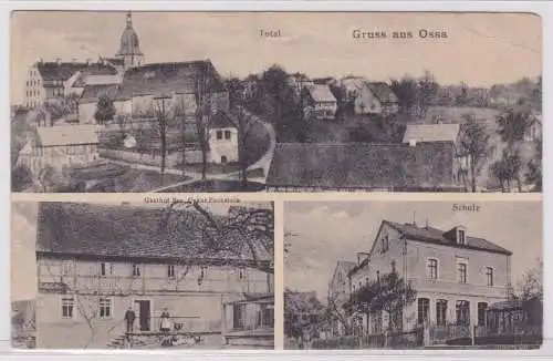 900209 Feldpost AK Gruss aus Ossa - Total, Schule, Gasthof Bes. O.Pechstein 1918