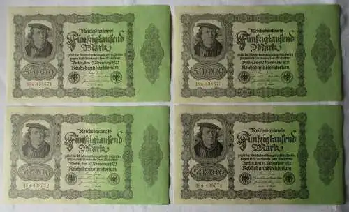 4x 50000 Mark Banknote Berlin 1922 Ro. Nr. 79d fortlaufende Nummer (120122)