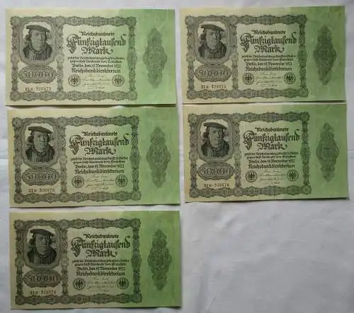5x 50000 Mark Banknote Berlin 1922 Ro. Nr. 79d fortlaufende Nummer (133712)
