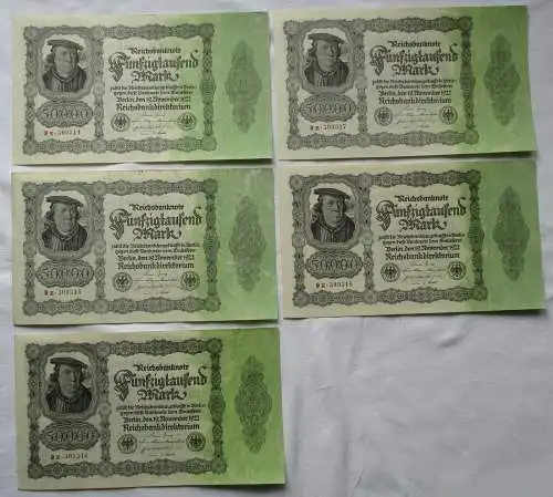5x 50000 Mark Banknote Berlin 1922 Ro. Nr. 79d fortlaufende Nummer (138796)
