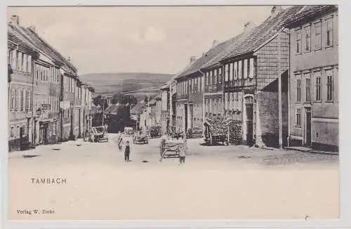98637 Ak Tambach - Straßenansicht mit Geschäften und Holzkarren 1909