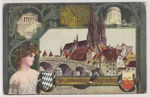 70617 AK X. bayrisch. Sängerbundesfest Regensburg 17.-19. Juli 1909