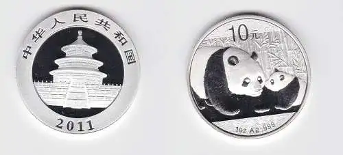 10 Yuan Silber Münze China Panda 1 Unze Feinsilber 2011 Stgl. (131200)