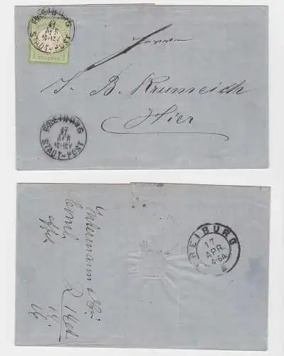 Brief Freiburg Stadtpost 17.April 1872 Brustschild Michel 7 (125443)