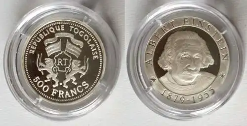 500 Francs Silber Münze Togo 2005 Albert Einstein (123331)