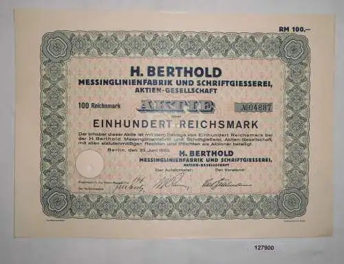 100 Mark Aktie Messinglinienfabrik AG in Berlin 23.Juni 1932 (127900)