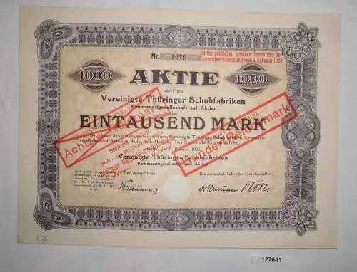 1000 Mark Aktie Vereinigte Thüringer Schuhfabriken Berlin 9.Februar 1922(127641)