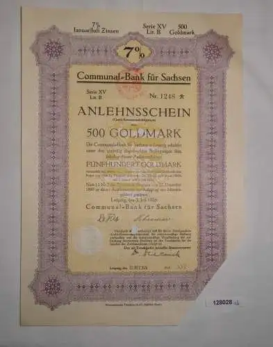 500 Goldmark Anlehnsschein Communal-Bank für Sachsen 3. Juli 1926 (128028)