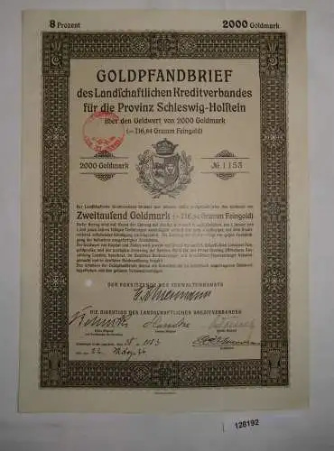 2000 Goldmark Pfandbrief landschaftlicher Kreditverband Schleswig-Holst (128192)