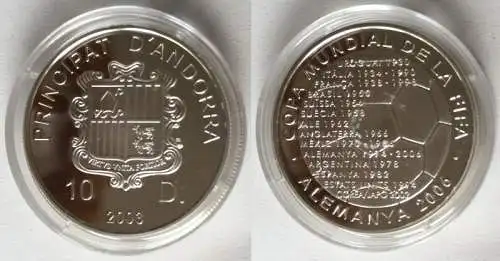 10 Diners Silber Münze Andorra Fussball WM in Deutschland 2006 (123076)
