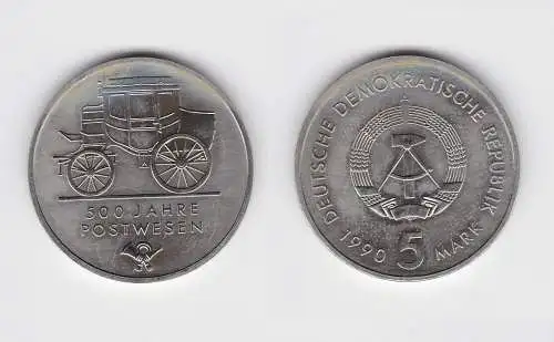 DDR Gedenk Münze 5 Mark 500 Jahre Postwesen 1990 Stempelglanz (148819)