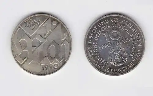DDR Gedenk Münze 10 Mark 100.Jahre 1.Mai Feiertag 1990 (148837)