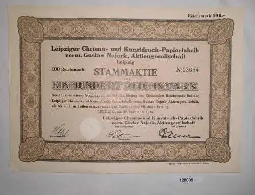 100 Reichsmark Aktie Leipziger Chromo- und Kunstdruck-Papierfabrik 1934 (128009)