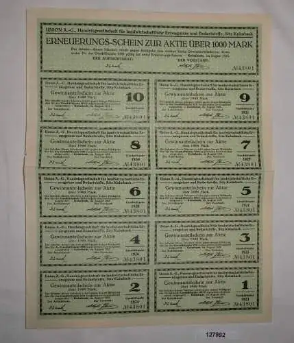 1000 Mark Erneuerungsschein Union AG Handelsgesellschaft landw. Erzeug. (127992)