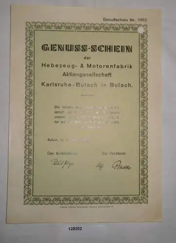 Genuss-Schein Hebezeug- & Motorenfabrik AG Karlsruhe-Bulach 15.12.1926 (128202)