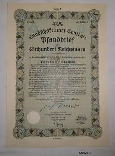 100 Reichsmark Landschaftlicher Central Pfandbrief Berlin 1940 (127626)