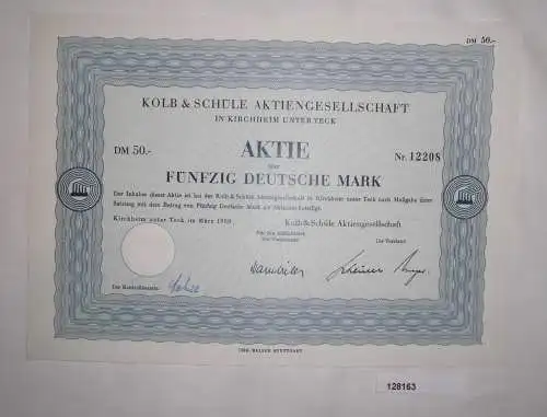 50 Mark Aktie Kolb & Schüle AG Kirchheim unter Teck März 1969 (128163)