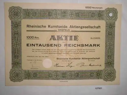 1000 Reichsmark Aktie Rheinische Kunstseide AG Krefeld 28. Mai 1940 (127521)