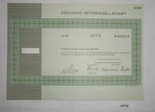50 Mark Aktie PREUSSAG AG Berlin  und Hannover Juli 1980 (127752)