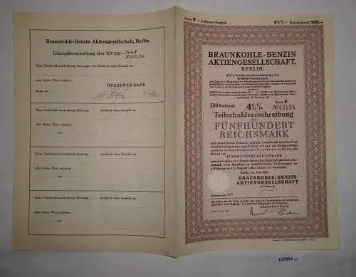 500 Mark Aktie Braunkohlen Benzin AG Berlin Juli 1938 (127894)