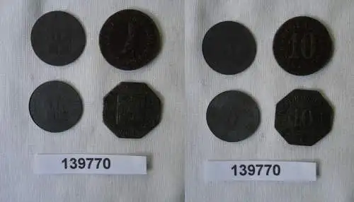 2 x 5 & 2 x 10 Pfennig Zink/Eisen Notgeld Münzen Stadt Pirmasens 1919 (139770)