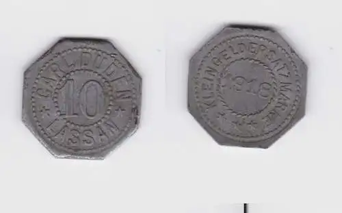 10 Pfennig Zink Notgeld Münze Lassen Carl Duden 1918 (139734)
