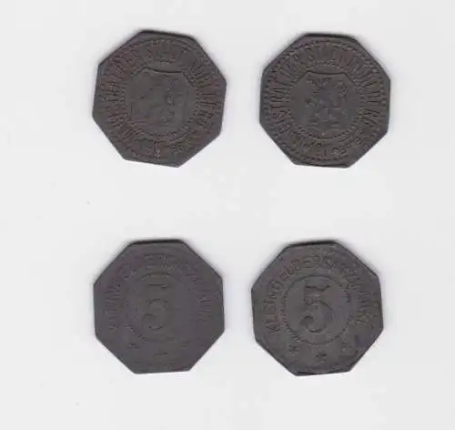 2 x 5 Pfennig Zink Notgeld Münzen Stadt Mühlberg Elbe 1917 (139713)