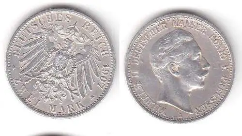 2 Mark Silbermünze Preussen Kaiser Wilhelm II 1907 Jäger 102  (112073)
