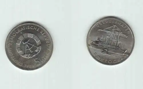 DDR Gedenk Münze 5 Mark Überseehafen Rostock 1988 Stempelglanz (144943)