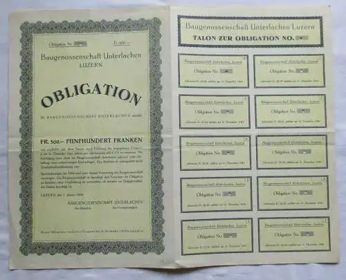 500 Franken Aktie Baugenossenschaft Unterlachen Luzern 01.01.1936 (139536)