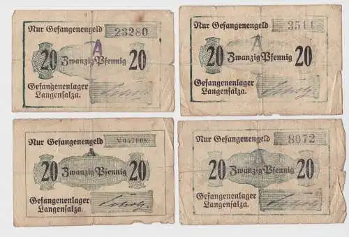 4 x 20 Pfennig Banknoten Gefangenenlager Langensalza  (144100)