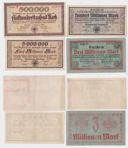 4 Inflations Banknoten Reichsbahn Direktion Dresden 1923 (143925)