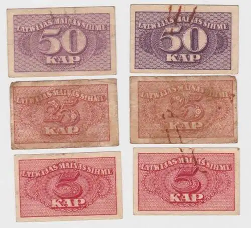 5,25 & 50 Kapeikas Banknoten Lettland (1920) PIC 9,11,12 (144297)