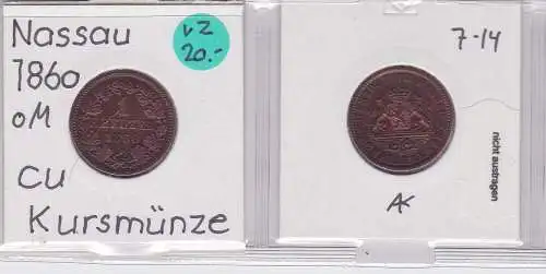 1 Kreuzer Kupfer Münze Nassau 1860 (121469)