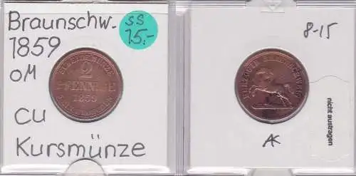 2 Pfennig Kupfer Münze Braunschweig 1859 (121804)