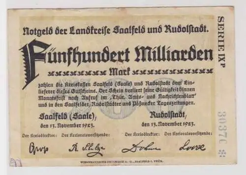 500 Milliarden Mark Banknote Inflation Saalfeld Rudolstadt 13.11.1923 (135806)