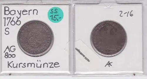 10 Kreuzer Silber Münze Pfalz-Sulzbach 1766 AS (121691)