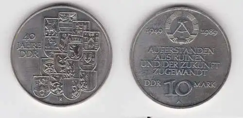 DDR Gedenk Münze 10 Mark 40.Jahrestag der DDR 1989 fast Stempelglanz (136808)