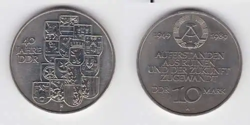 DDR Gedenk Münze 10 Mark 40.Jahrestag der DDR 1989 fast Stempelglanz (136991)