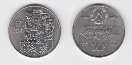 DDR Gedenk Münze 10 Mark 40.Jahrestag der DDR 1989 fast Stempelglanz (136976)