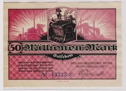 50 Millionen Mark Banknote Braunkohlenwerke Borna um 1923 (120624)
