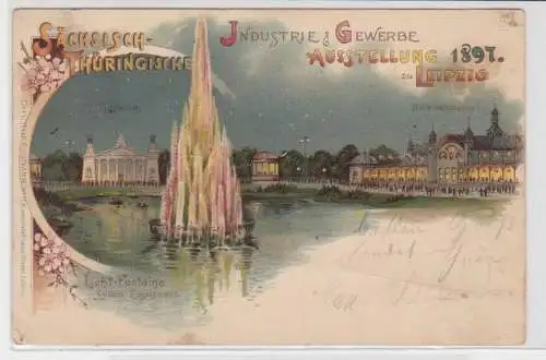 49982 Ak Lithografie Leipzig Gewerbeausstellung Licht Fontaine 1897