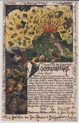 73105 Ak Lithographie Eruption des Leipziger Scherbelberges 1902