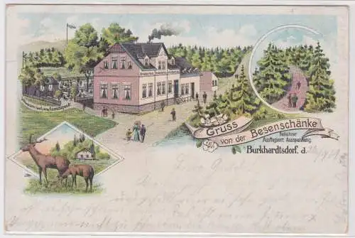 66807 Ak Lithographie Gruß von der Besenschänke Burkhardtsdorf 1901