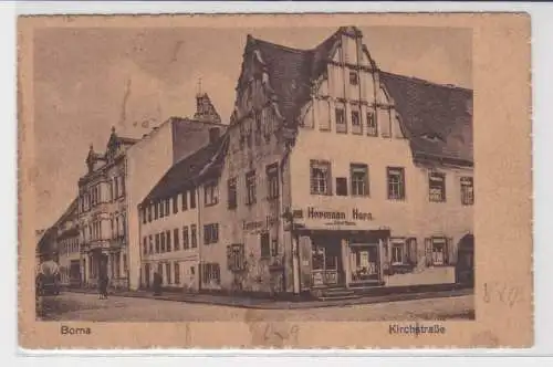 59702 Ak Borna Kirchstrasse mit geschäft von Hermann Horn um 1930